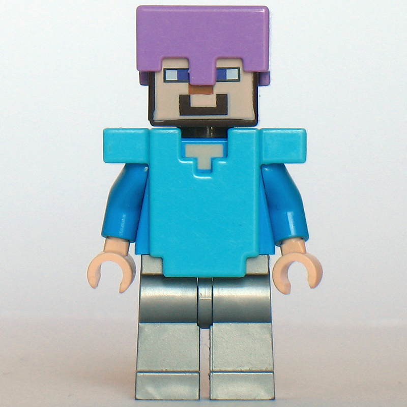 LEGO Steve in Medium Lavender Helmet, Medium Azure Armor, and Flat Silver Legs (fig-006520)