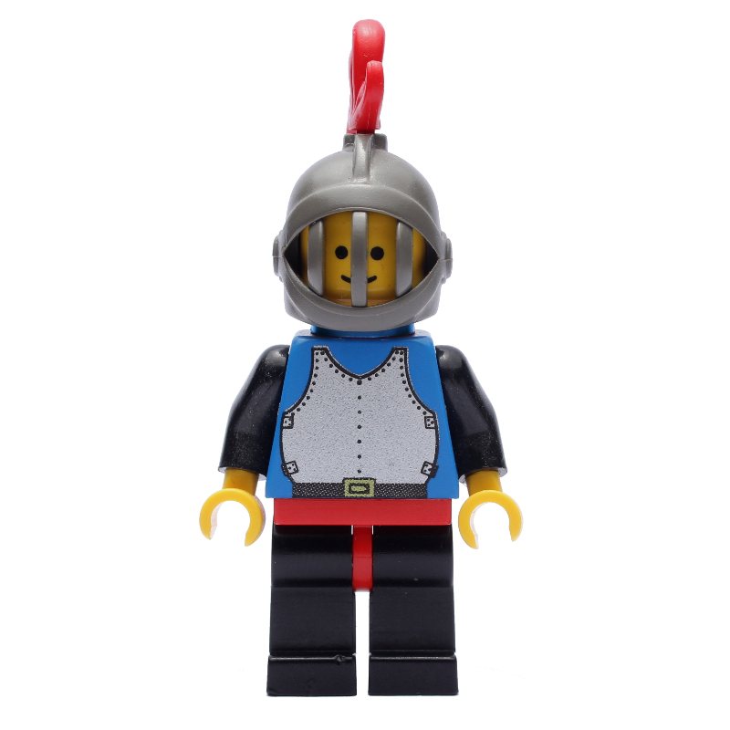 LEGO Knight (Breastplate on Blue) - Black Legs, Dark Gray Helmet, Red Plume, Plastic Cape (fig-006576)