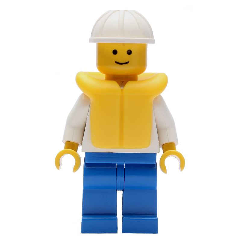 LEGO Boat Worker, White Shirt with Anchor, Blue Legs, White Hard Hat, Yellow Life Vest (fig-006708)