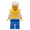Boat Worker, White Shirt with Anchor, Blue Legs, White Hard Hat, Yellow Life Vest