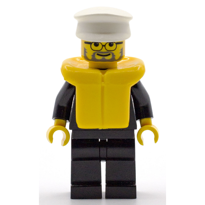 LEGO Policeman, Black Suit with Badge, White Hat, Life Vest, Glasses (fig-006715)