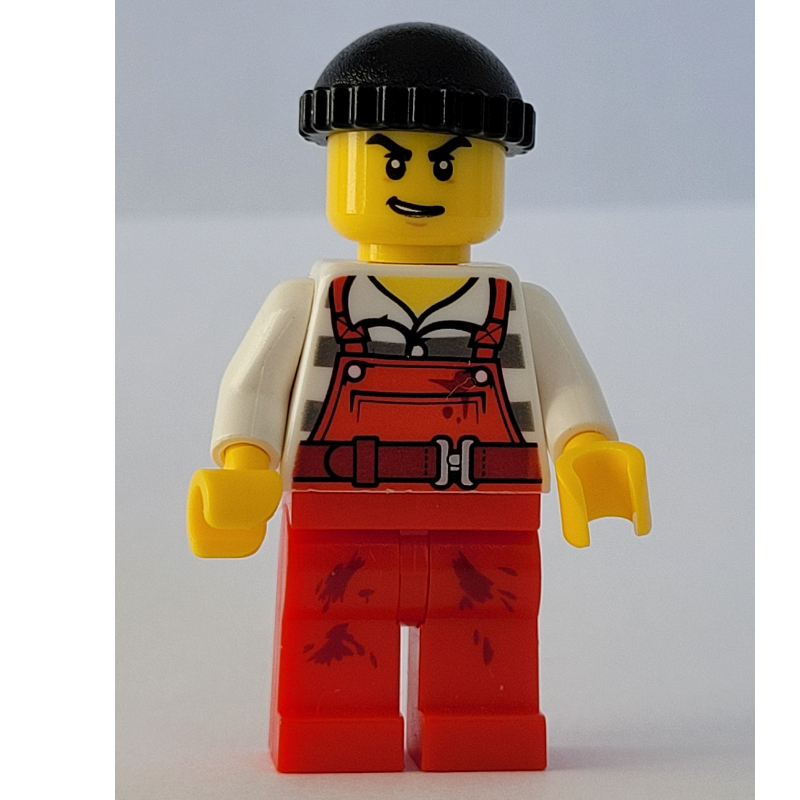 LEGO Criminal Joe Frankfurter, Red Overalls over Prison Shirt, Black Hat (fig-006718)