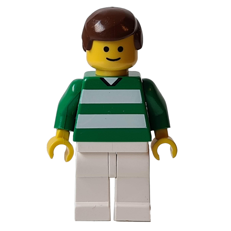LEGO Soccer Player Green Torso, White Legs, Brown Hair, Standard Face #2 (fig-006750)