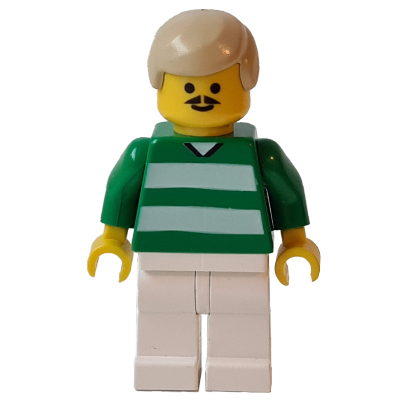 LEGO Soccer Player Green Torso, White Legs, Tan Hair, Mustache, #9 (fig-006754)