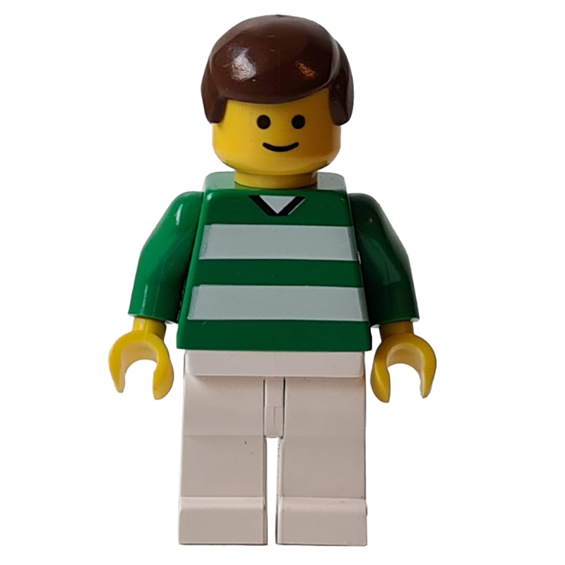 LEGO Soccer Player Green Torso, White Legs, Brown Hair, Standard Face, #10 (fig-006755)