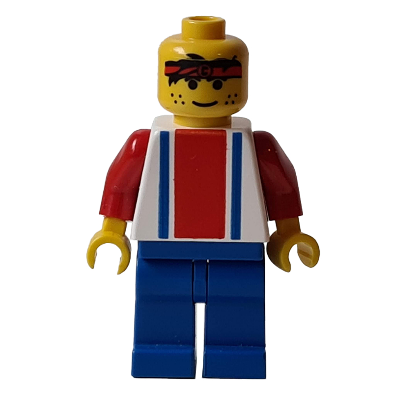 LEGO Soccer Player White Torso, Blue/Res Stripes, Blue Legs, Sweat Band, #3 (fig-006759)