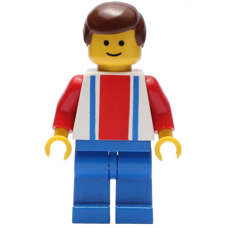 LEGO Soccer Player White Torso, Blue/Res Stripes, Blue Legs, Brown Hair, #10 (fig-006763)