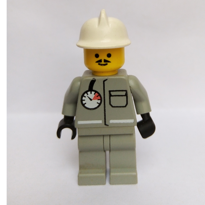 LEGO Fireman, Shirt with Gauge and Pocket, Light Gray Legs, White Helmet (fig-006792)