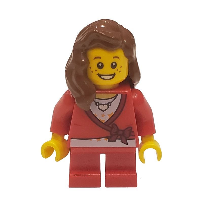 LEGO Girl, Cardigan Tied with Bow, Necklace, Short Red Legs (fig-006794)