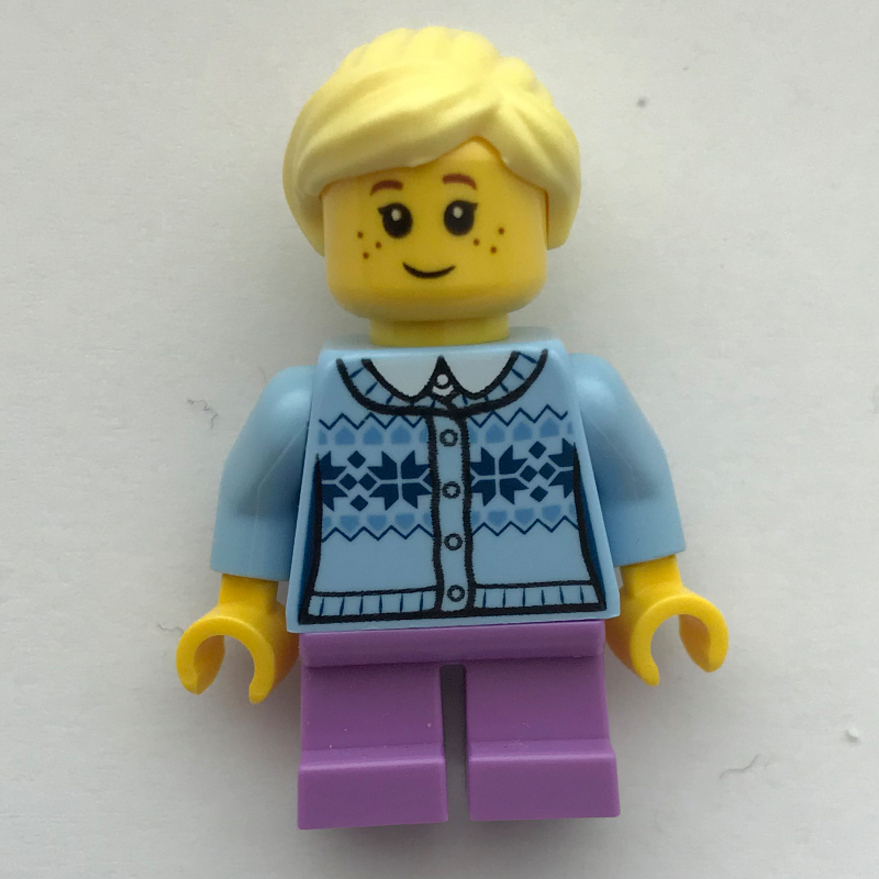 LEGO Girl, Cardigan Light Bright Blue, Short Medium Lavender Legs (fig-006795)