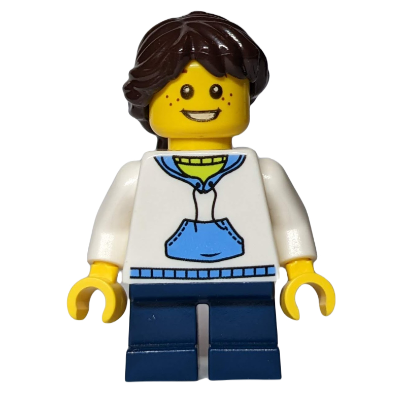 LEGO Girl, White Hoodie, Short Dark Blue Legs (fig-006797)