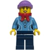 Woman, Medium Blue Polo Shirt with Necklace, Dark Blue Legs, Red Bandana Scarf, Medium Lavender Hat