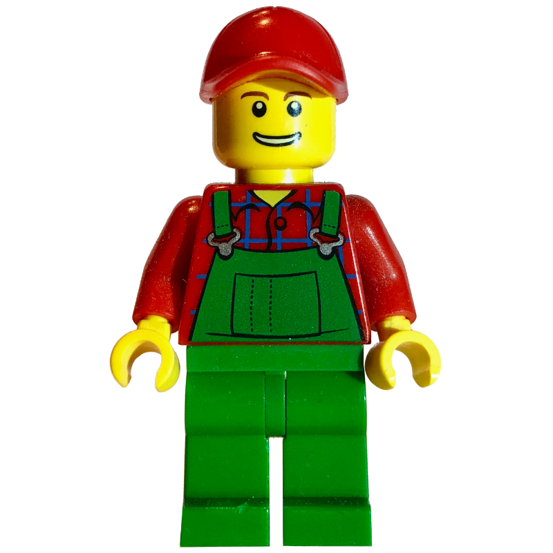 LEGO Man, Green Overalls over Red Shirt, Red Cap (fig-006800)
