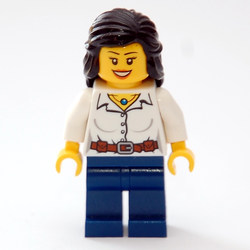 LEGO Female, White Blouse, Dark Blue Legs, Black Hair (fig-006803)