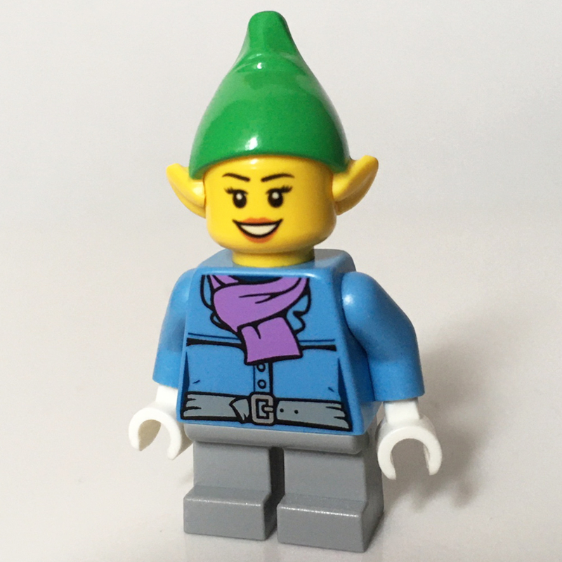 LEGO Elf, Medium Blue Jacket with Medium Lavender Scarf, Bright Green Hat (fig-006807)