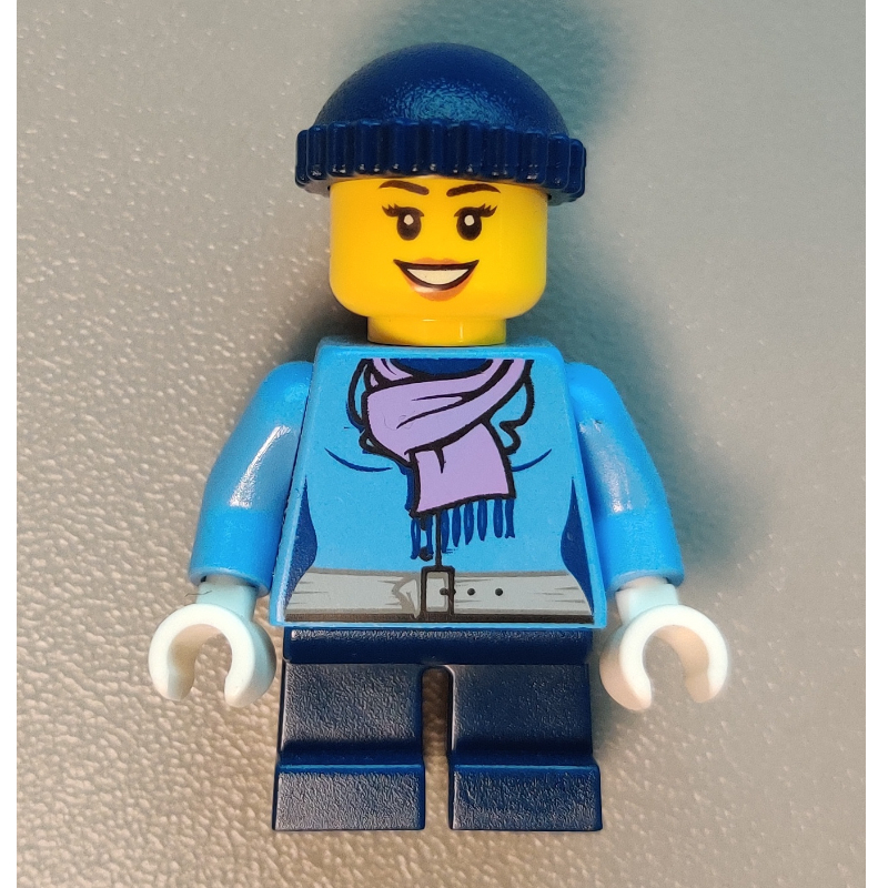LEGO Girl, Medium Blue Jacket with Medium Lavender Scarf, Short Dark Blue Legs, Dark Blue Hat (fig-006809)