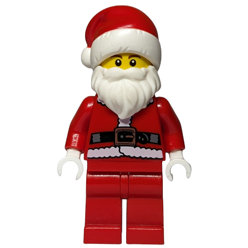 LEGO Santa, Coat and Belt, Plain Red Legs, Santa Hat, Brown Eyebrows (fig-006810)