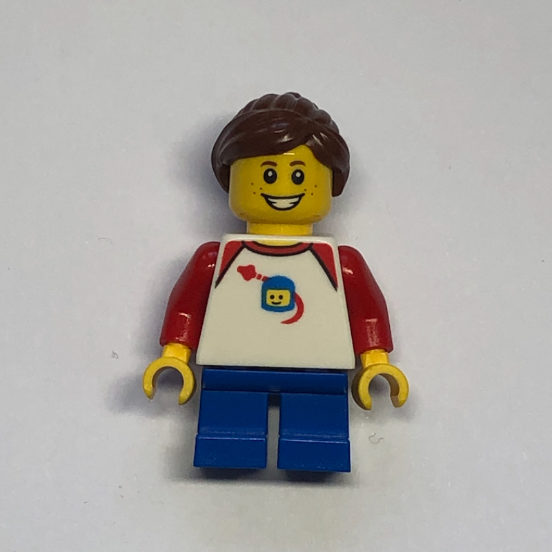 LEGO Girl, Classic Spaceman on Shirt, Short Blue Legs, Reddish Brown Ponytail (fig-006812)