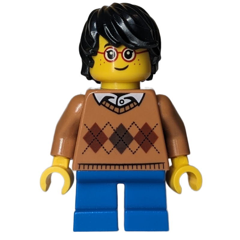 LEGO Boy, Argyle Sweater, Short Blue Legs, Glasses (fig-006814)