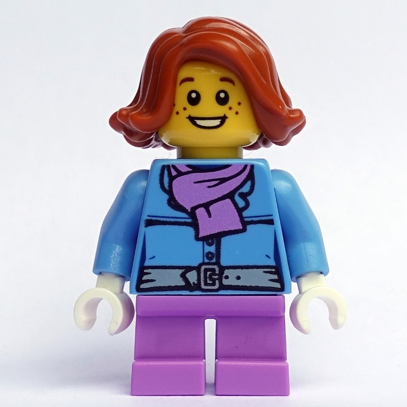 LEGO Girl, Medium Blue Jacket with Medium Lavender Scarf, Short Medium Lavender Legs, Dark Orange Hair (fig-006819)