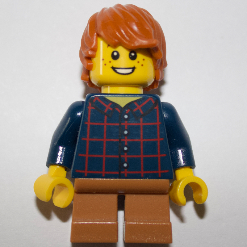 LEGO Boy, Plaid Shirt, Short Medium Nougat Legs, Dark Orange Hair (fig-006823)