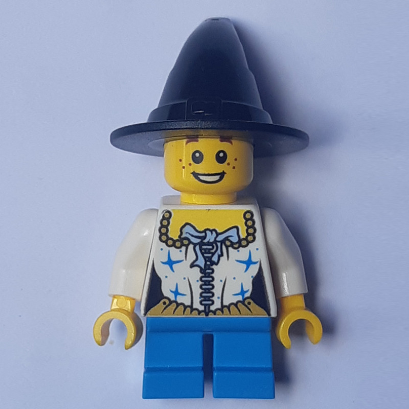 LEGO Girl, White Corset with Stars, Short Dark Azure Legs, Black Witch Hat (fig-006824)