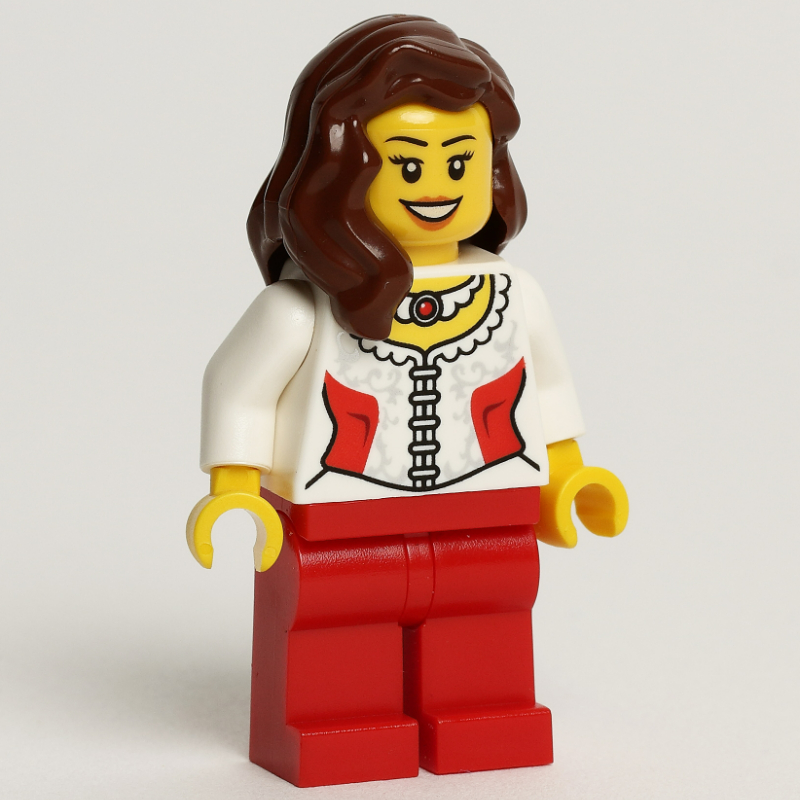 LEGO Woman, White Corset with Red Sides, Necklace, Red Legs (fig-006826)