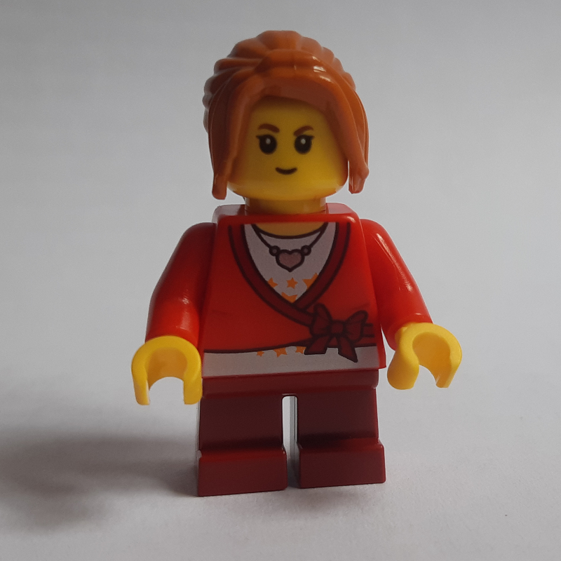 LEGO Girl, Cardigan Tied with Bow, Necklace, Short Dark Red Legs (fig-006830)