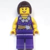 Woman, Dark Purple Outfit with Blouse, Flowers and Gold Sash, Dark Brown Hair