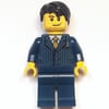 Man, Dark Blue Pinstripe Suit with Gold Tie, Black Hair