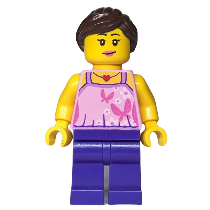 LEGO Woman, Bright Pink Halter Top with Butterflies, Dark Purple Legs (fig-006834)