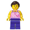 Woman, Bright Pink Halter Top with Butterflies, Dark Purple Legs