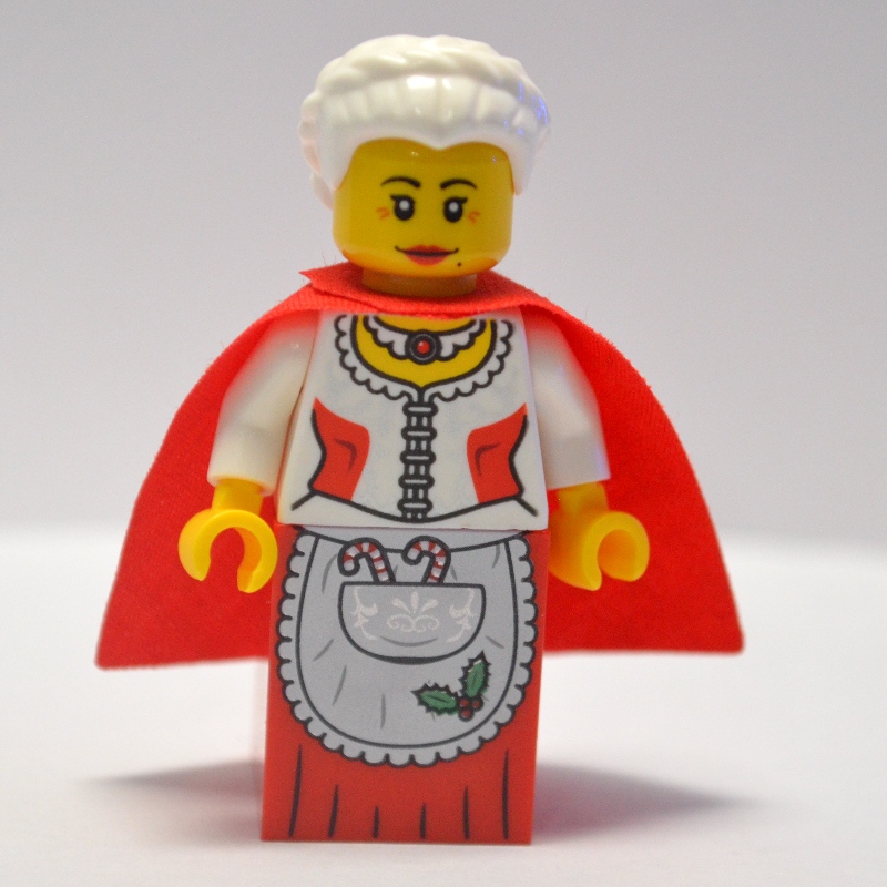 LEGO Mrs. Claus, White Corset with Red Sides, Apron with Candy Canes, Red Dress (fig-006847)