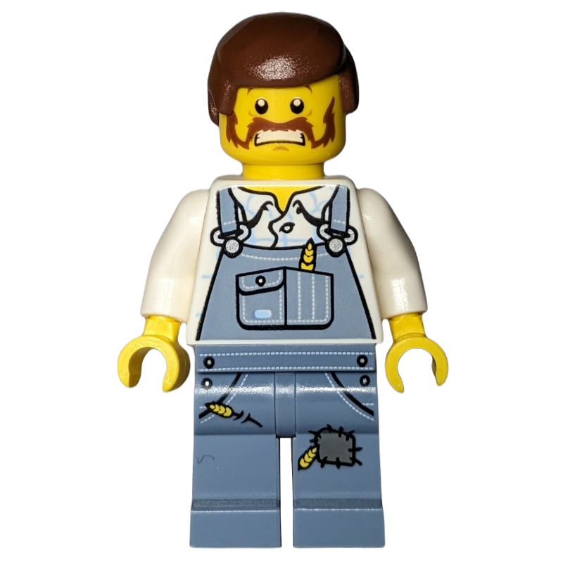 LEGO Man, Sand Blue Overalls, Reddish Brown Hair, Beard (Farmer) (fig-006998)