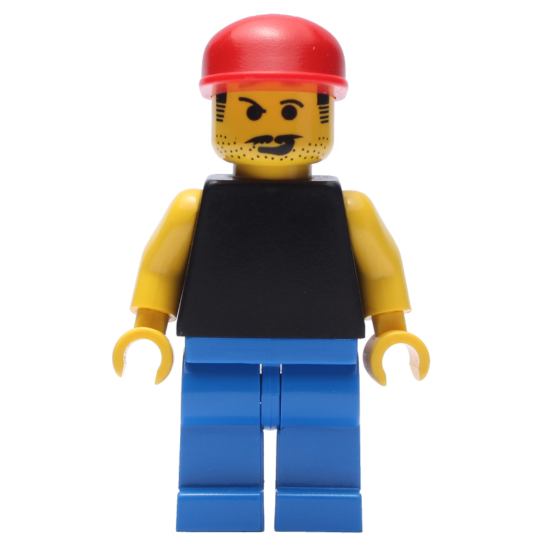 LEGO Man - Black Torso, Blue Legs, Red Cap (fig-007132)