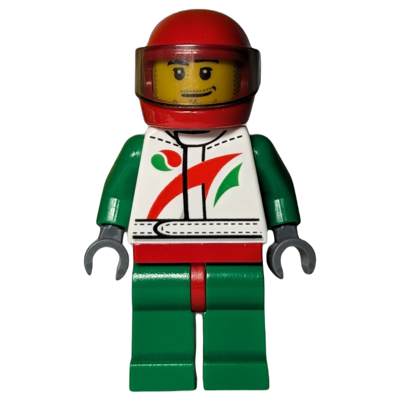 LEGO Racer, White and Green Jumpsuit with Octan Logo, Red Helmet with Trans-Brown Visor (fig-007154)