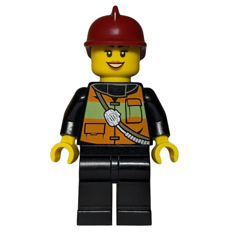 LEGO Firewoman, Safety Vest with Shoulder Straps, Red Helmet (fig-007155)