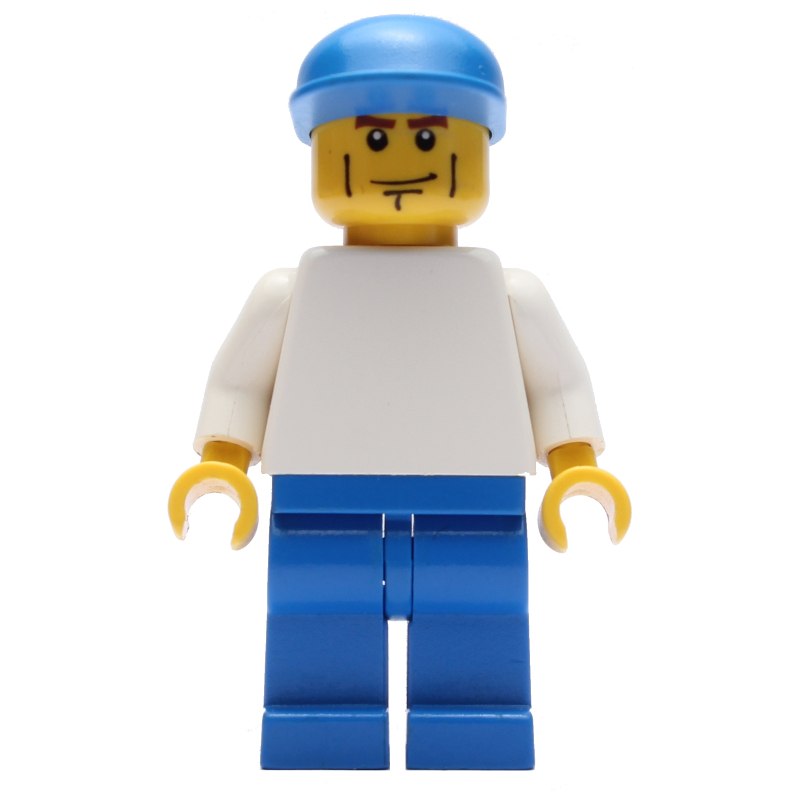 LEGO Man - White Torso, Blue Legs, Blue Cap (fig-007161)