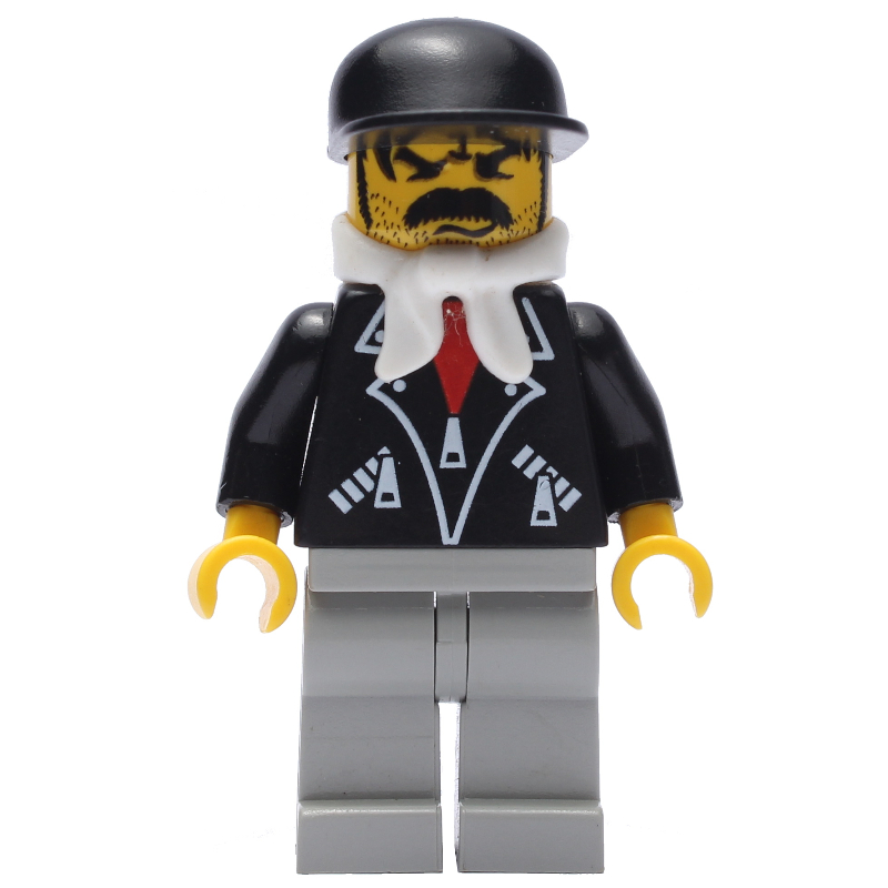 LEGO Man - Black Jacket, Light Gray Legs, White Bandanna, Black Cap (fig-007162)
