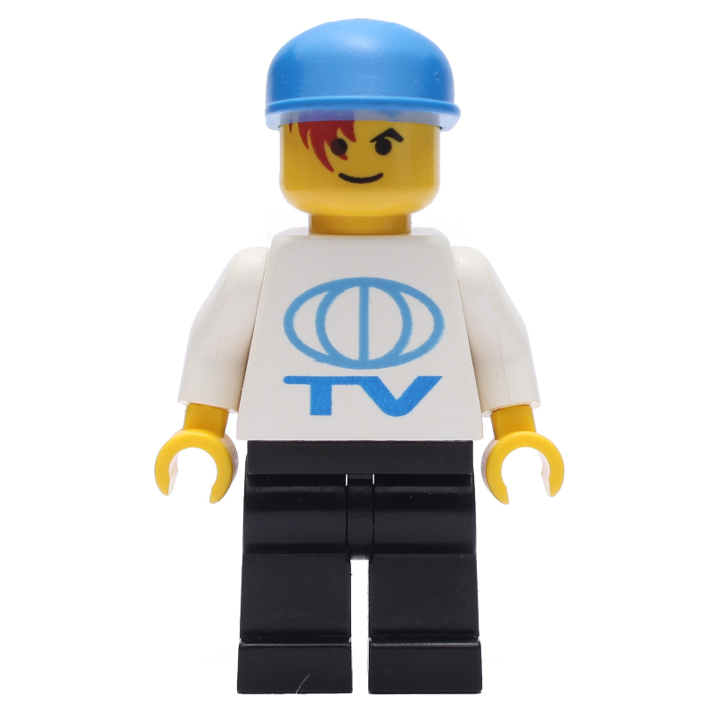 LEGO TV Worker - White Torso, Black Legs, Blue Cap (fig-007172)
