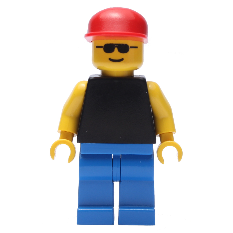 LEGO Man - Black Torso, Blue Legs, Red Cap (fig-007175)