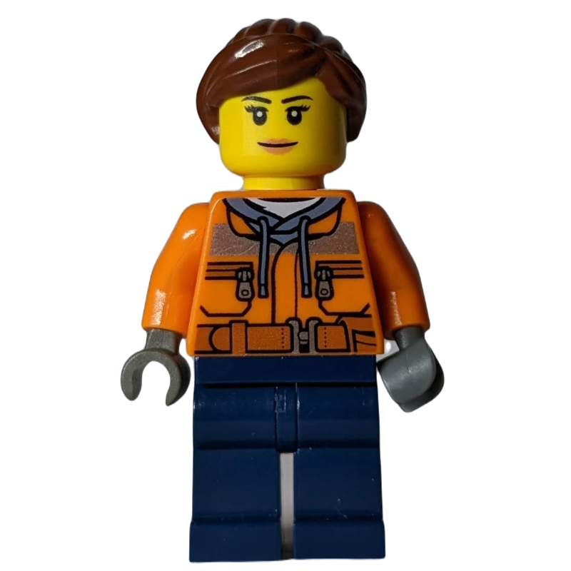 LEGO Woman, Safety Jacket over Hoodie with Belt, Dark Blue Legs, (fig-007235)