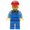 Man, Blue Overalls, Red Hard Hat, Stubble