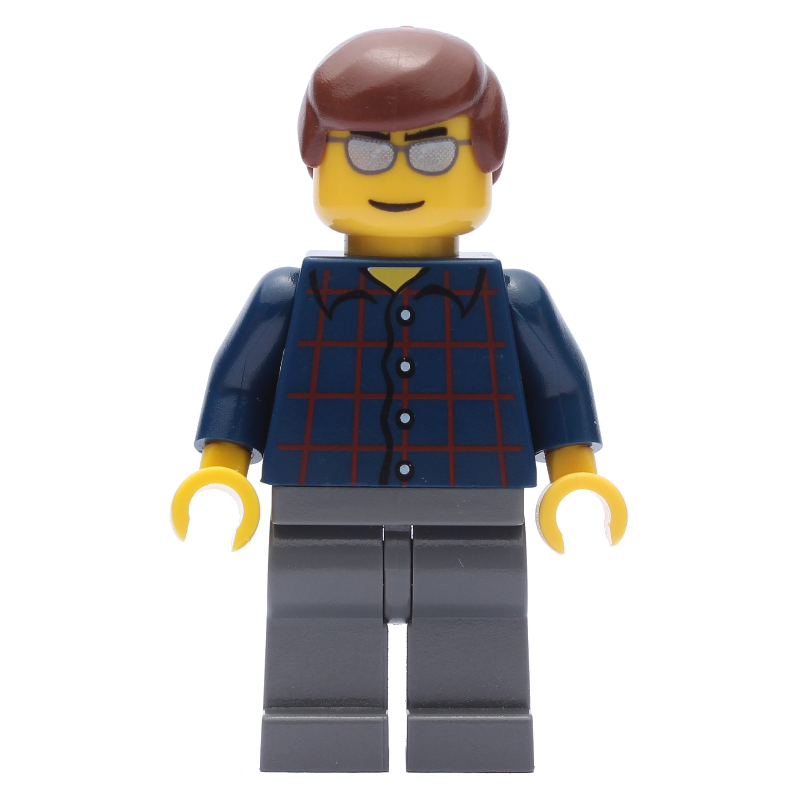 LEGO Man, Dark Blue Plaid Shirt, Dark Bluish Gray Legs, Silver Sunglasses (fig-007237)