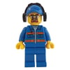 Man, Blue Jacket with Orange Stripes, Blue Legs, Blue Cap, Ear Defenders