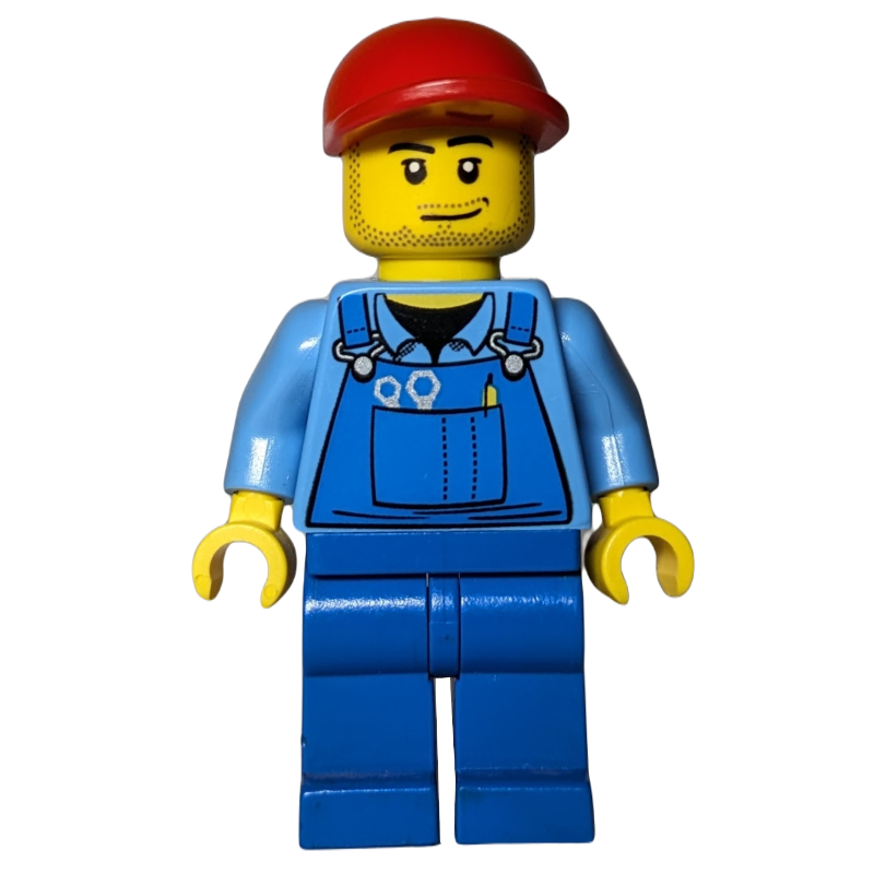 LEGO Man, Blue Overalls, Red Cap, Stubble (fig-007239)