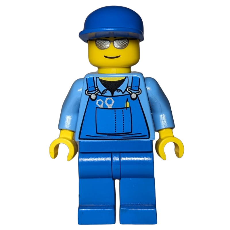 LEGO Man, Blue Overalls, Blue Cap, Silver Sunglasses (fig-007241)