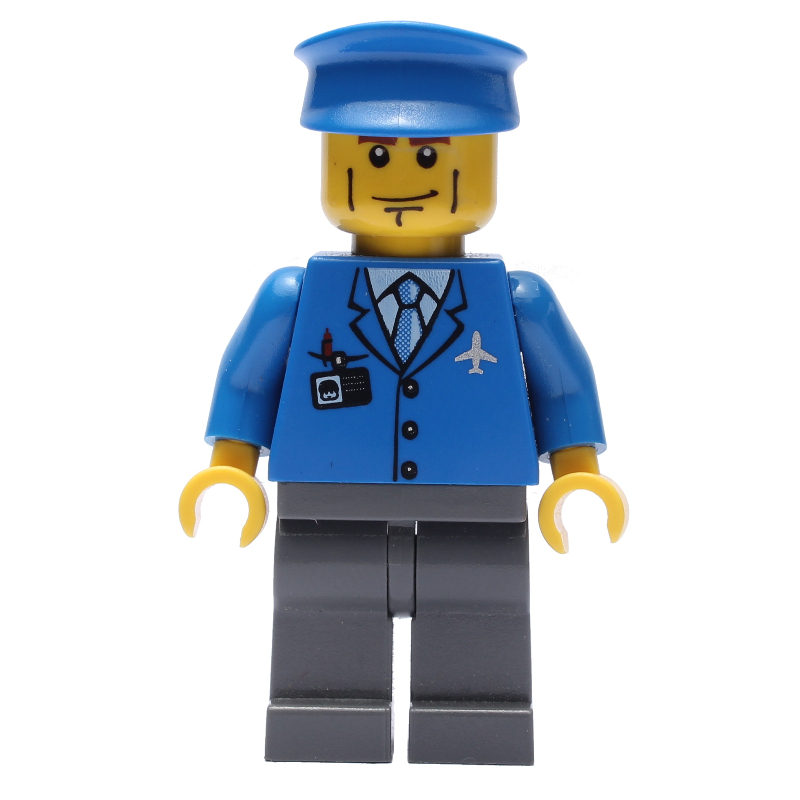 LEGO Pilot, Blue Jacket with Plane Logo and Blue Tie, Blue Hat (fig-007242)