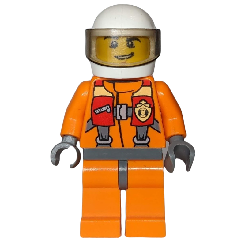 LEGO Coast Guard, Orange Jumpsuit, White Helmet with Visor (fig-007254)