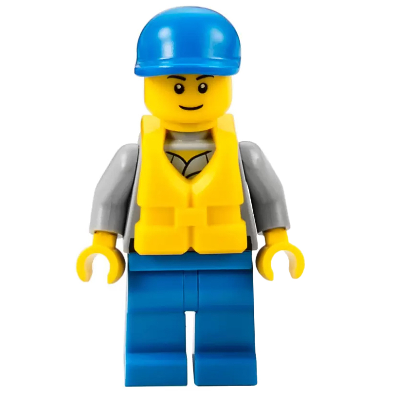 LEGO Coast Guard, Light Bluish Gray Shirt with Badge, Blue Cap, Yellow Life Vest (fig-007256)